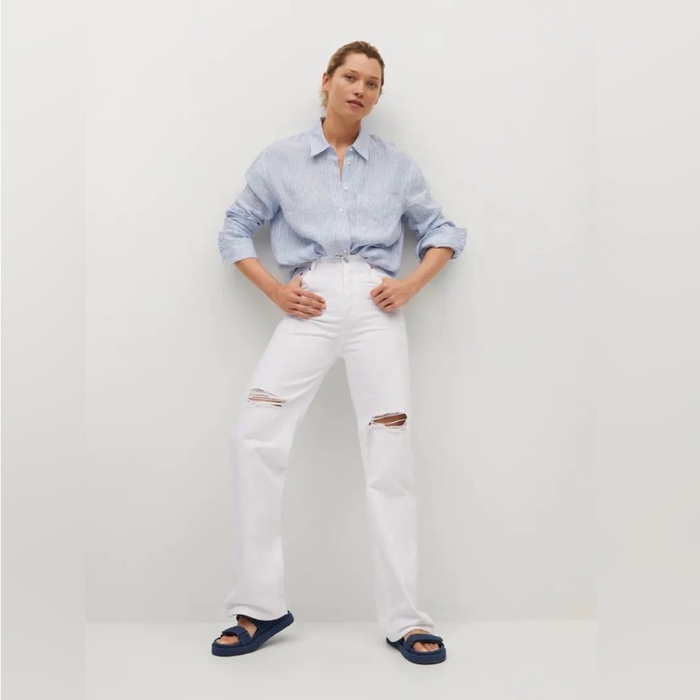 NWT Mango White Jeans MNG White Wide Leg Jeans Ripped White Jeans